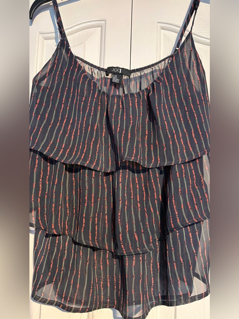 Forever 21 Black Layered Spaghetti Strap Tank with Coral Stripe